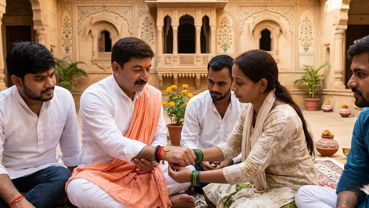 'भैया, अब भाई का फर्ज निभाइए... बेलौटी में मनोज तिवारी को बंधी राखी
